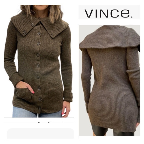 Vince Merino Wool/Baby Alpaca Blend Brown Cardigan Sweater Collared Size XS - Picture 5 of 12